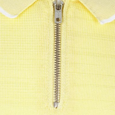 Boys yellow knitted zip-up neck polo shirt